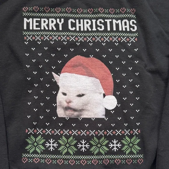 Gildan Black Merry Christmas Cat Crewneck Sweater - Picture 2 of 12